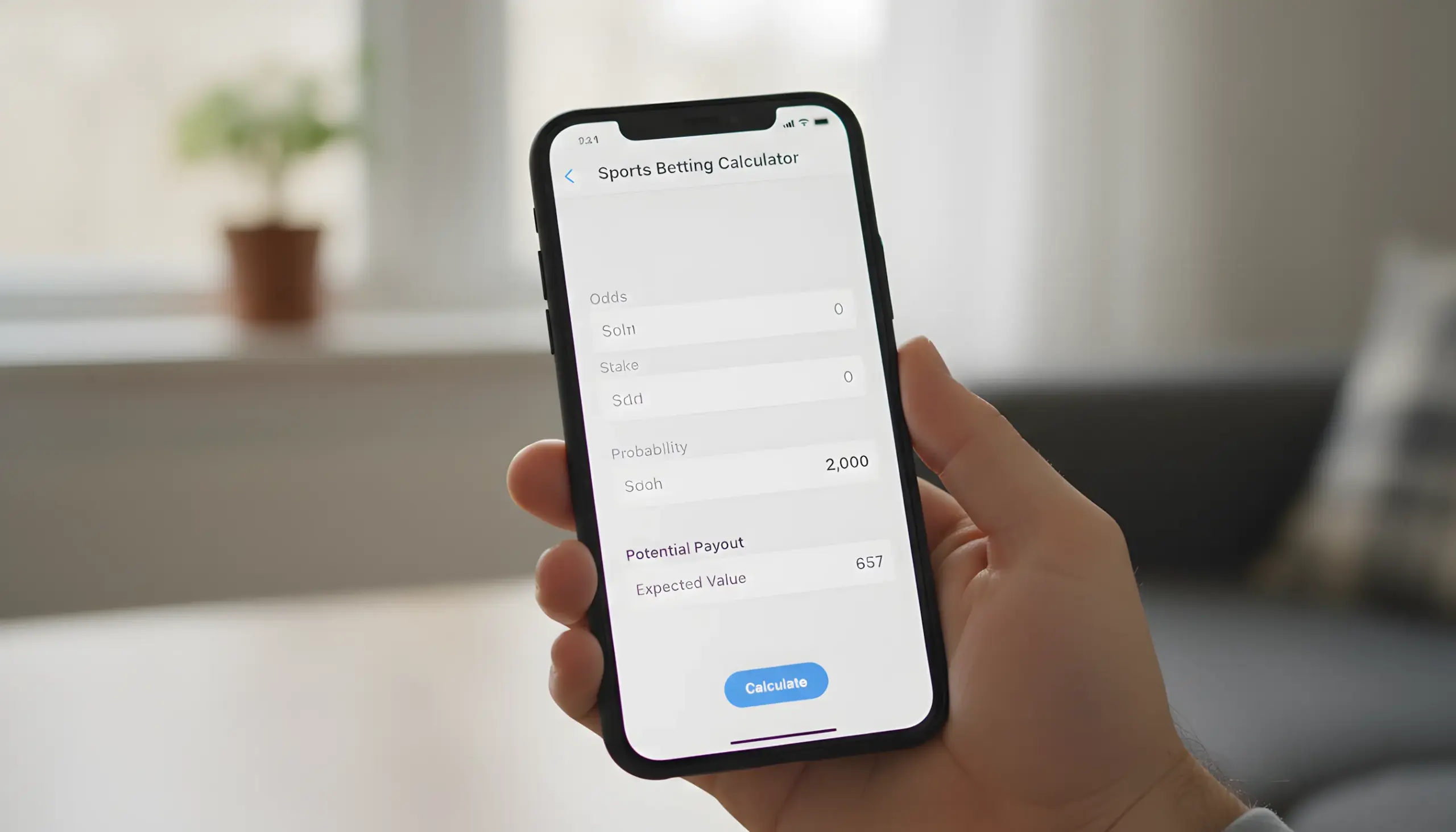 Smartphone mostrando aplicación de calculadora de apuestas