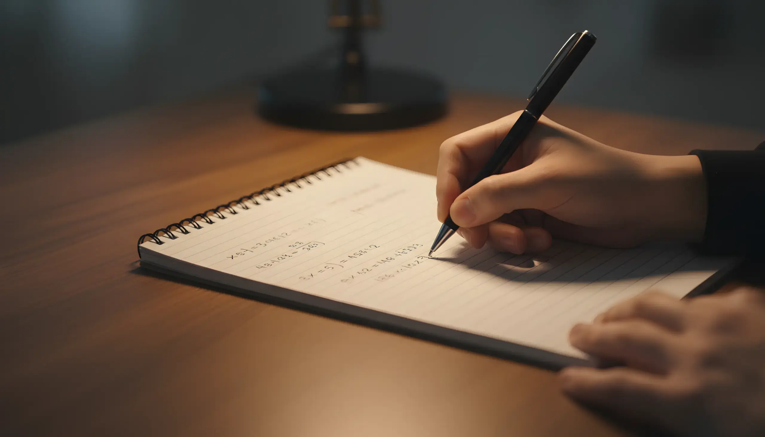 Persona calculando fórmulas matemáticas en papel con bolígrafo