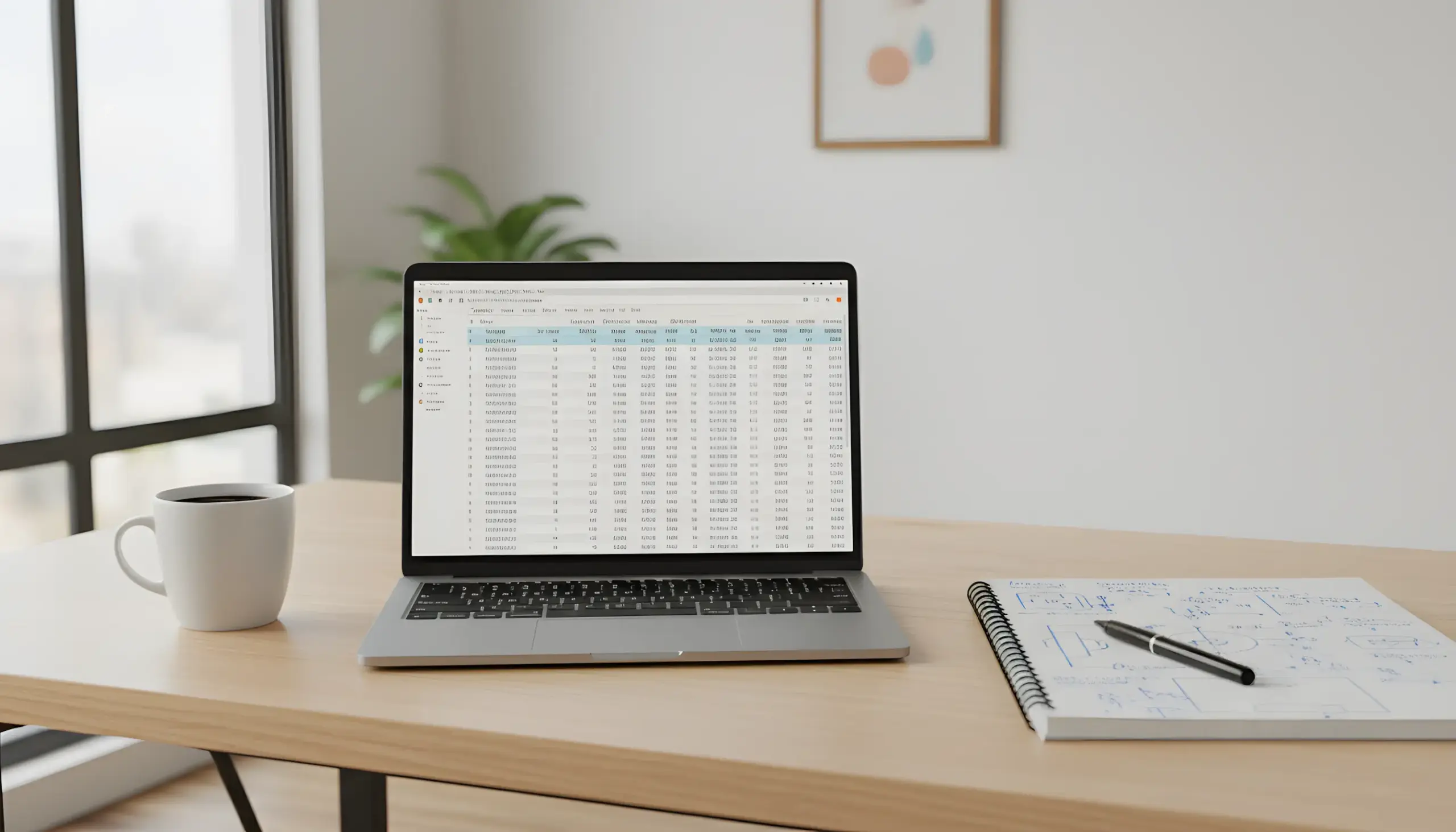 Escritorio con notas de análisis deportivo y laptop