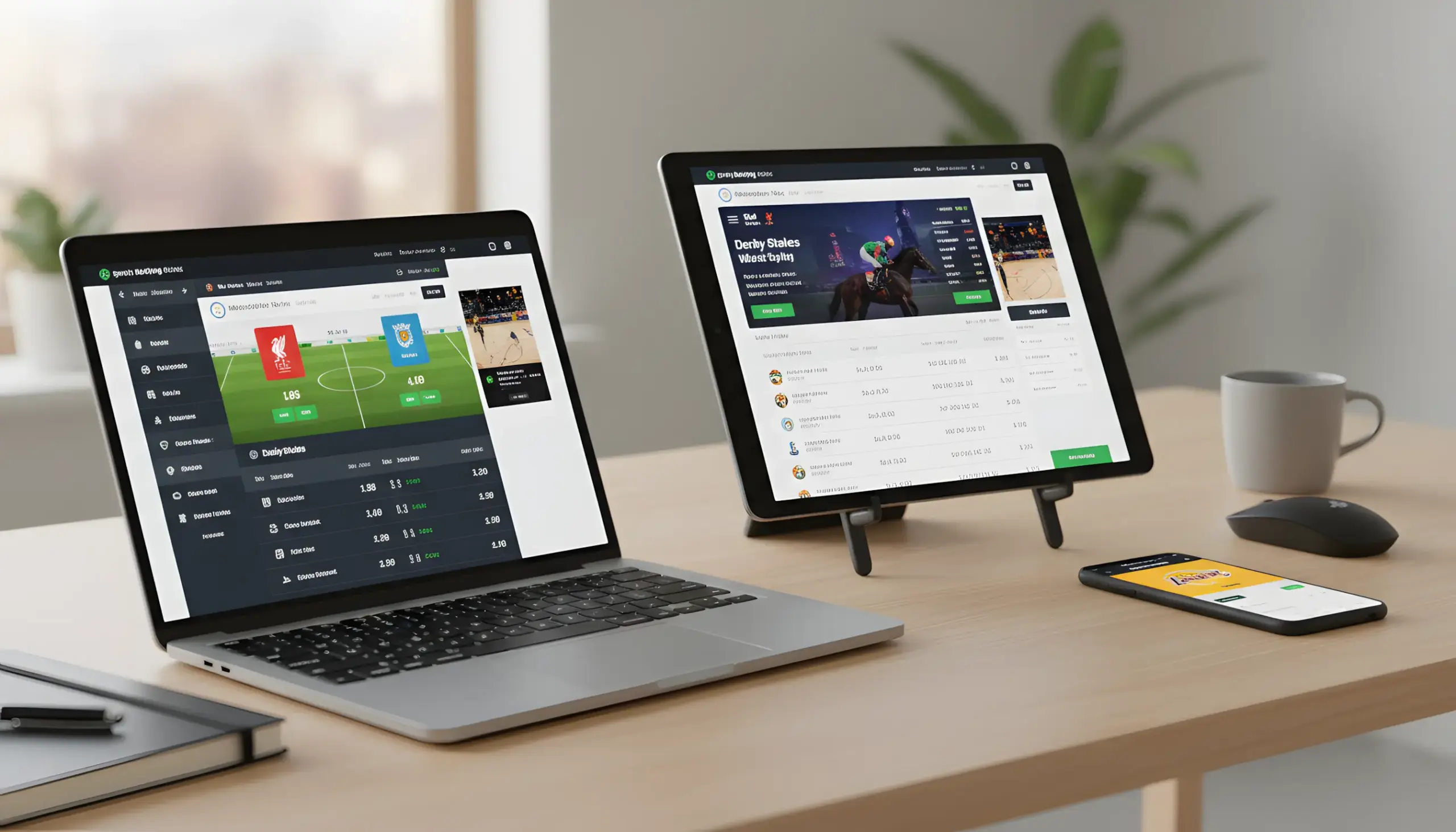 Dispositivos mostrando diferentes plataformas de apuestas online