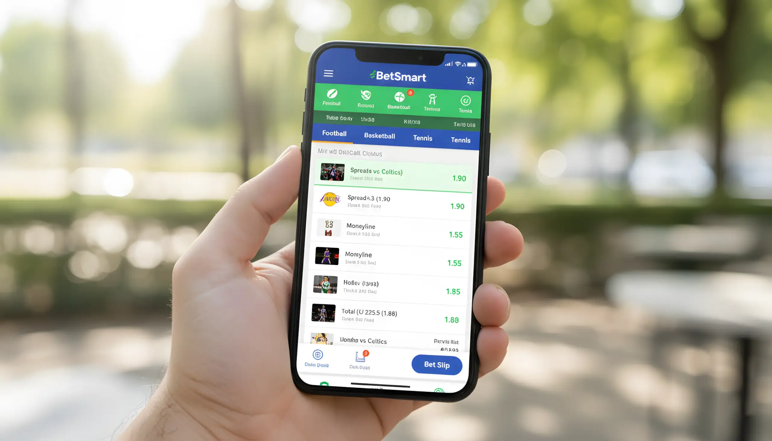 Smartphone mostrando aplicación de apuestas deportivas