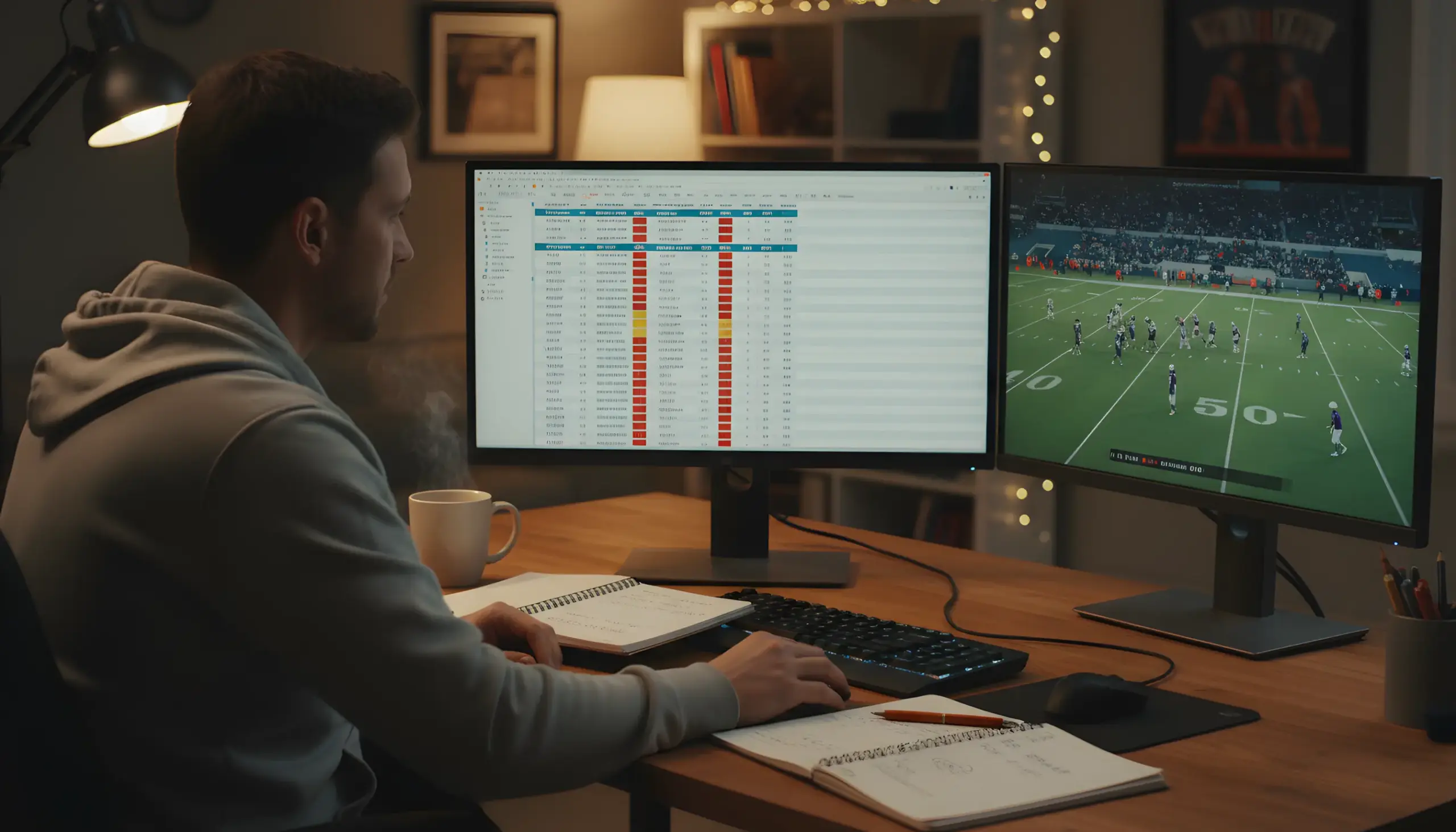 Persona analizando apuestas de diferentes deportes en su ordenador