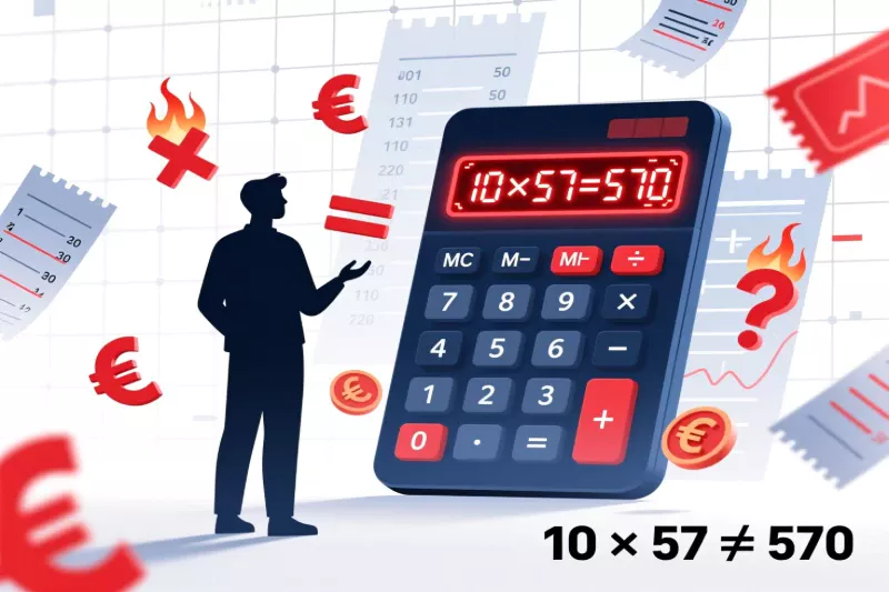 Silueta de persona confundida frente a calculadora gigante mostrando multiplicación incorrecta de stake en apuestas sistema