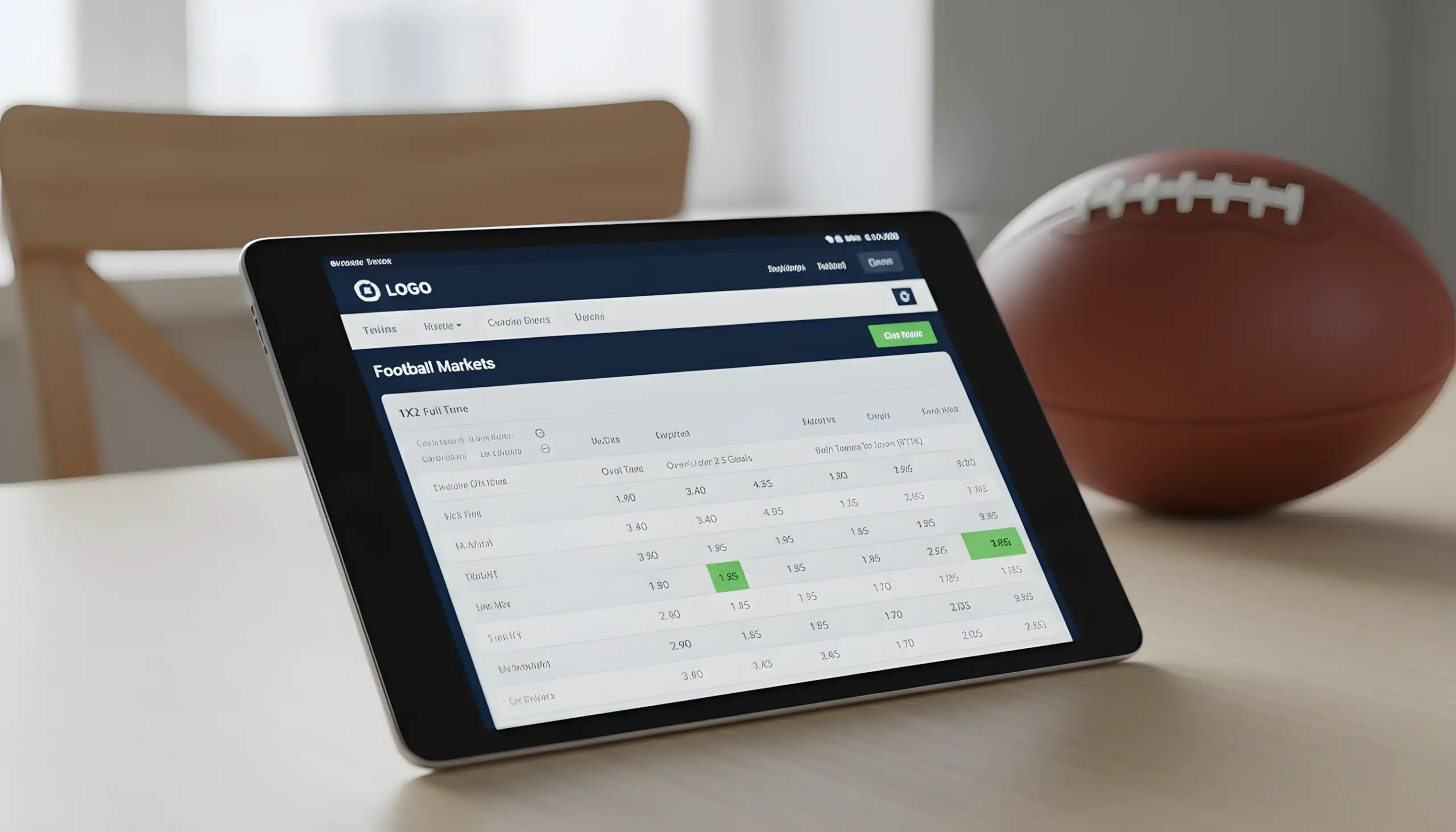 Pantalla mostrando diferentes mercados de apuestas de fútbol