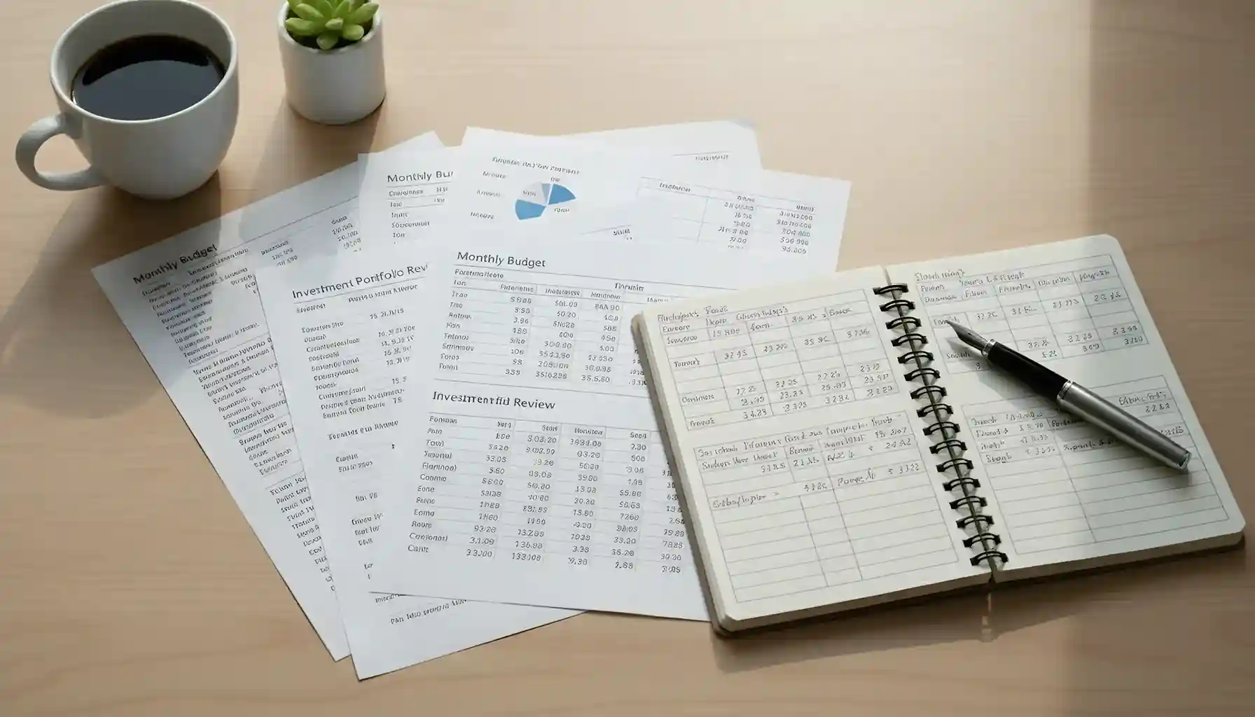 Escritorio con documentos de planificación financiera para apuestas