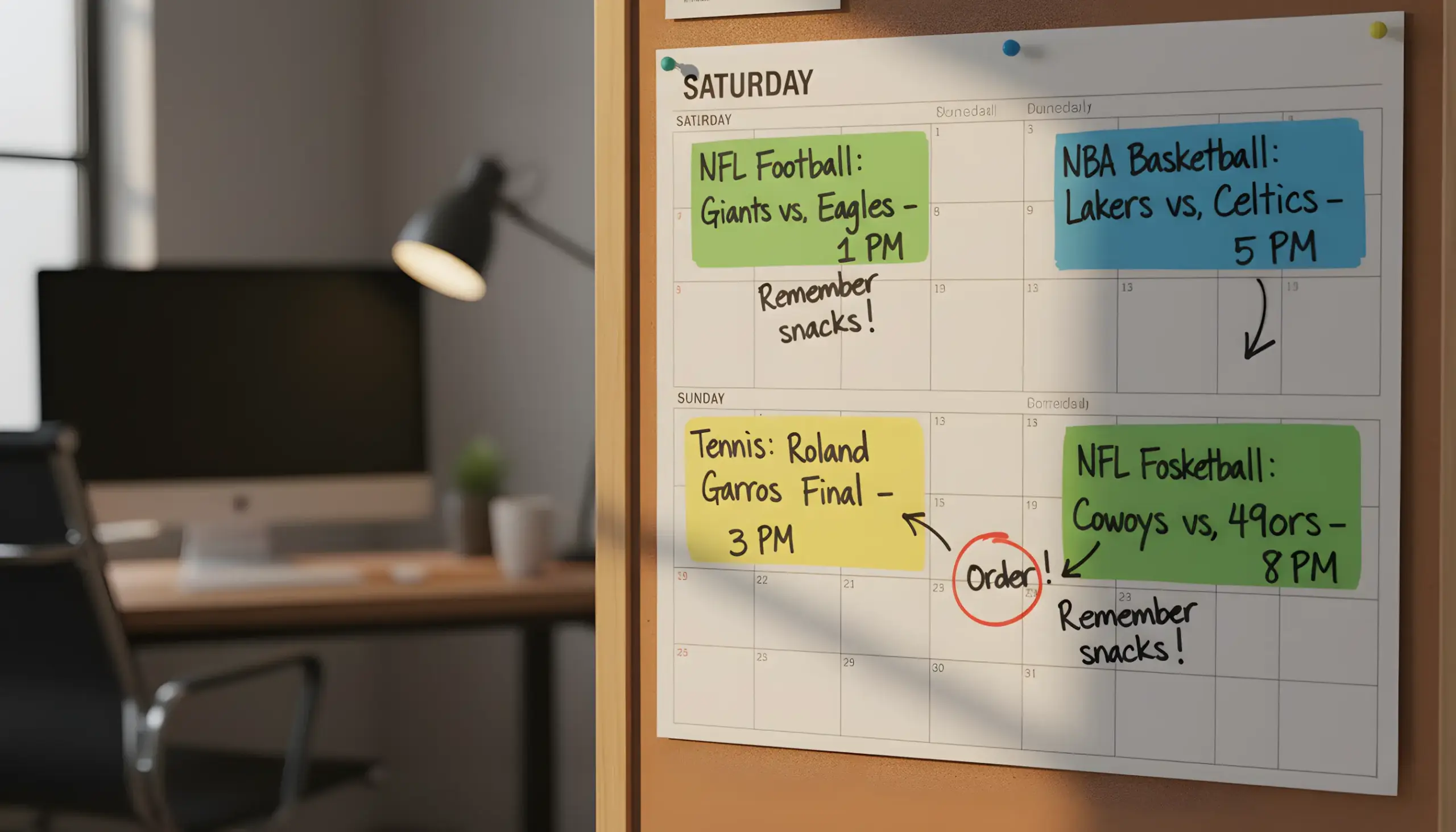 Calendario con eventos deportivos de diferentes disciplinas marcados