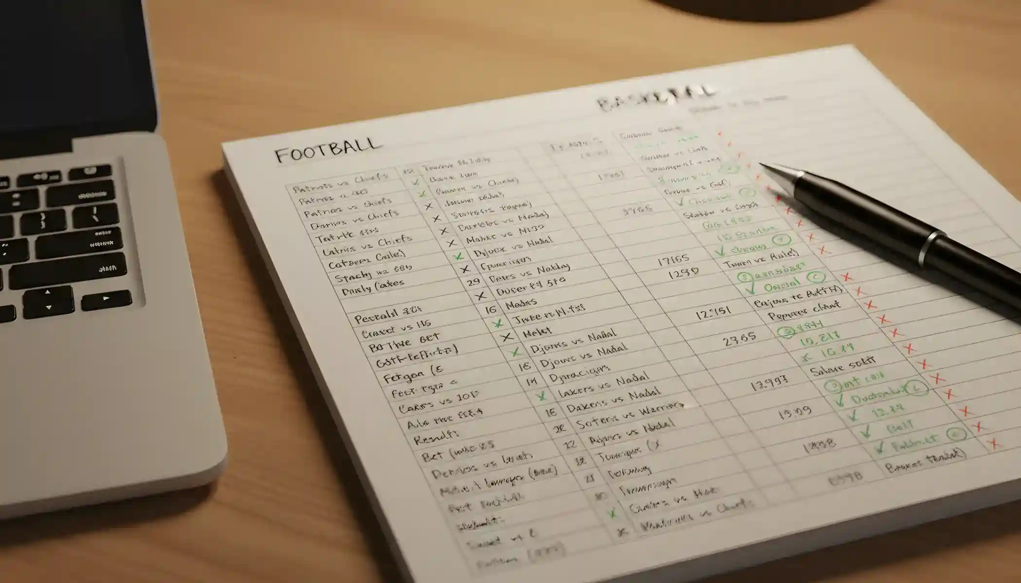 Cuaderno con registro de apuestas de diferentes deportes
