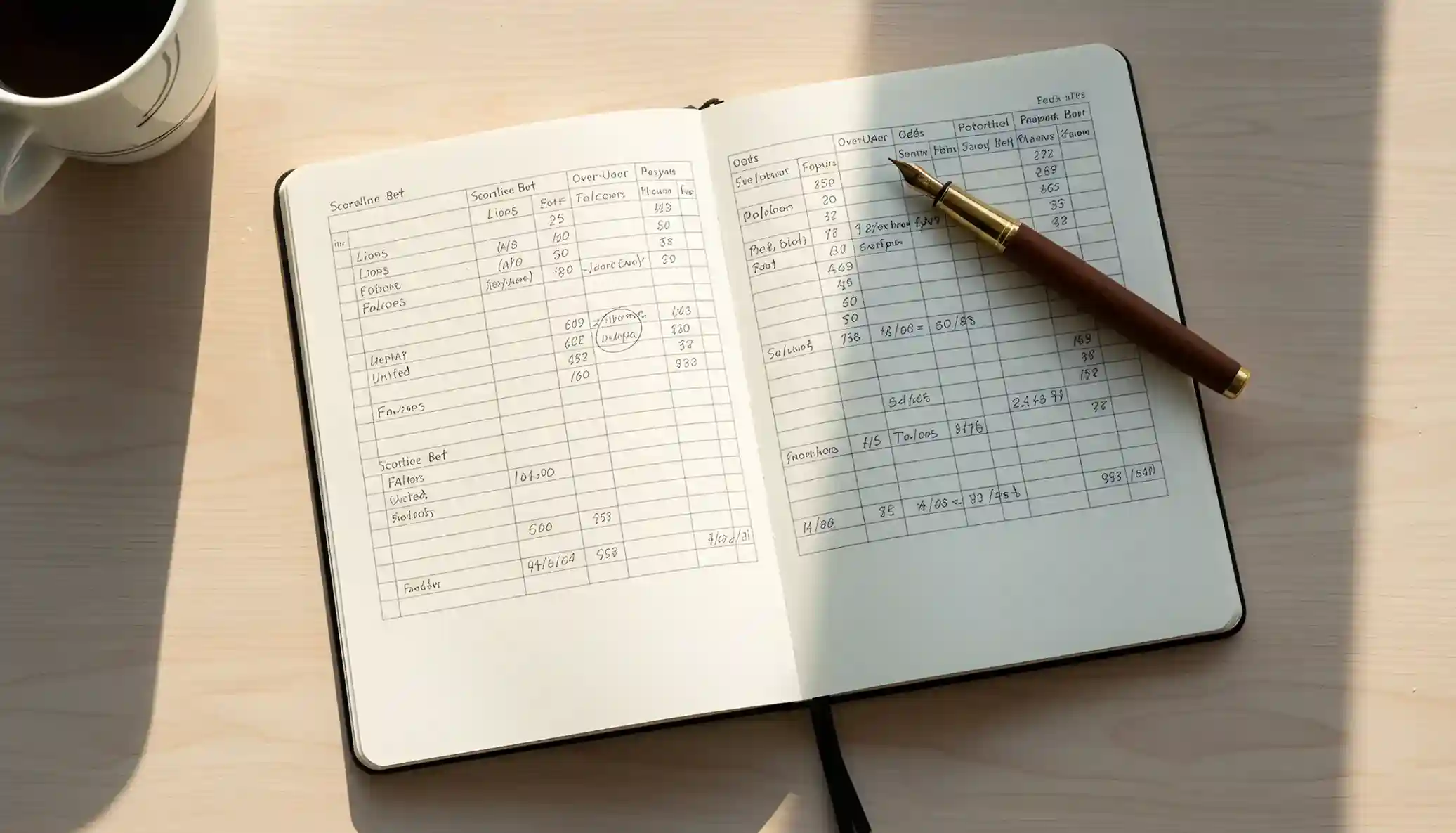 Libreta con anotaciones de diferentes resultados de apuestas
