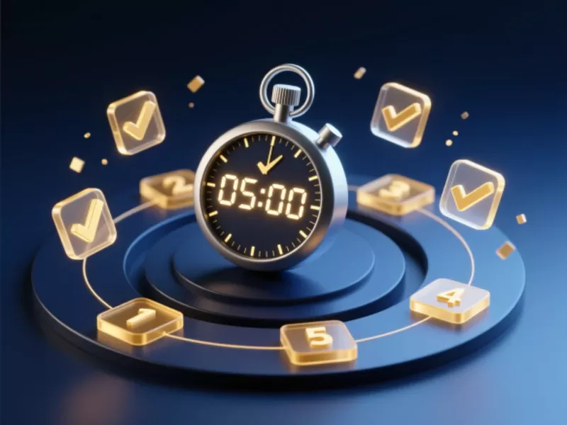Cronómetro de 5 minutos con lista de verificación para protocolo de apuestas