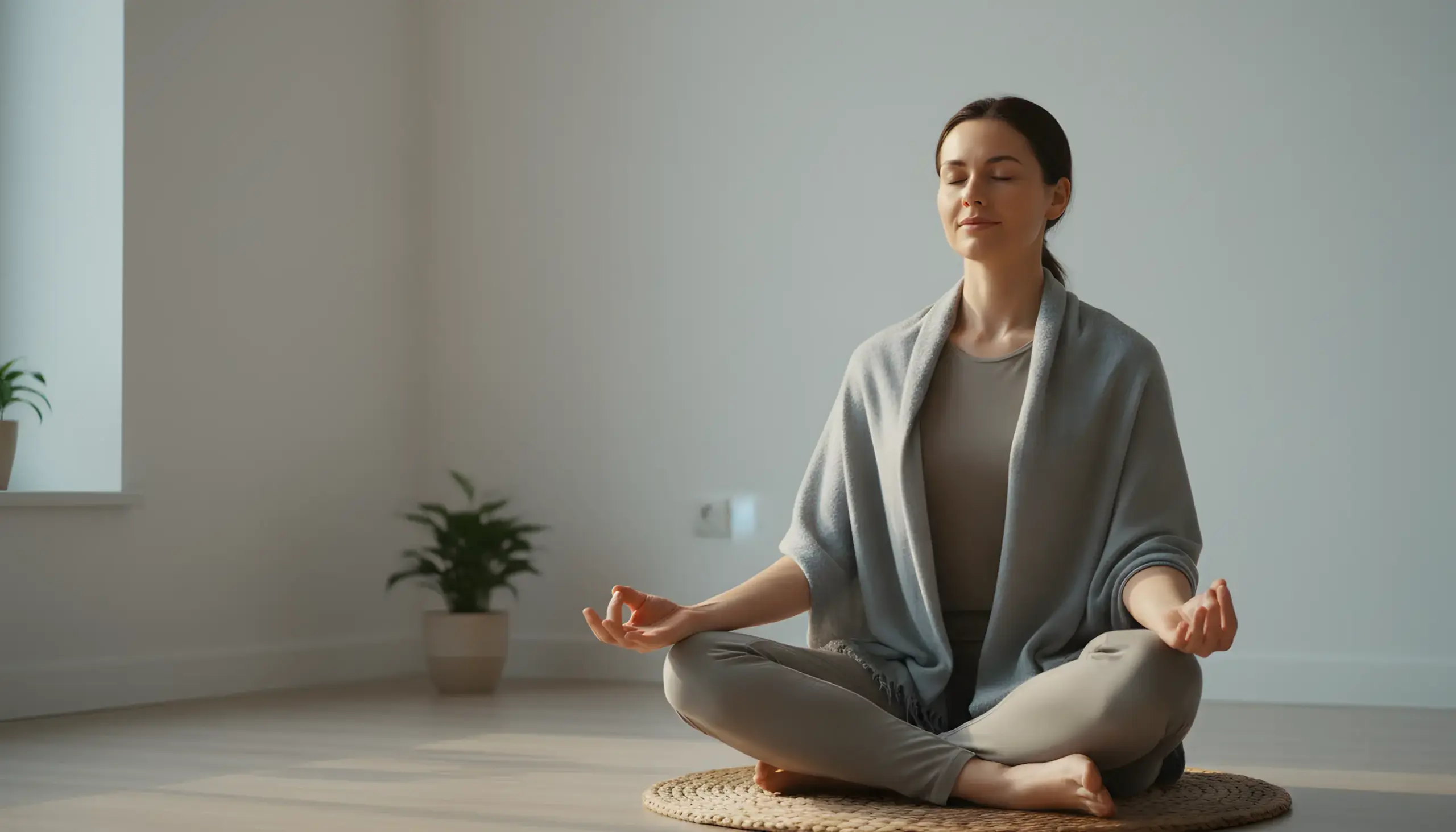 Persona meditando en ambiente tranquilo representando control mental