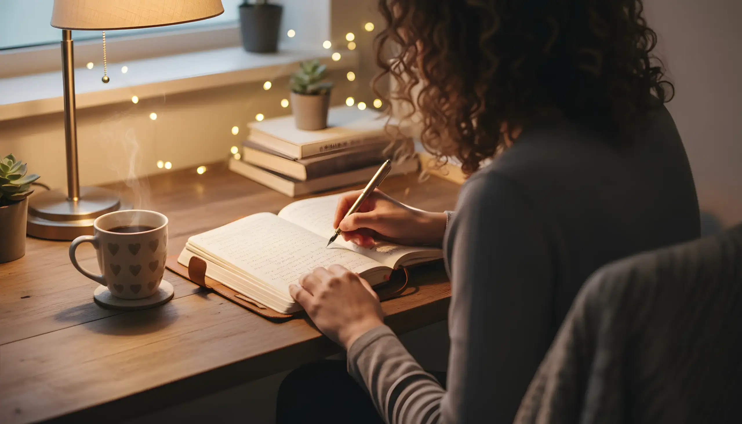 Persona escribiendo en diario de reflexión personal