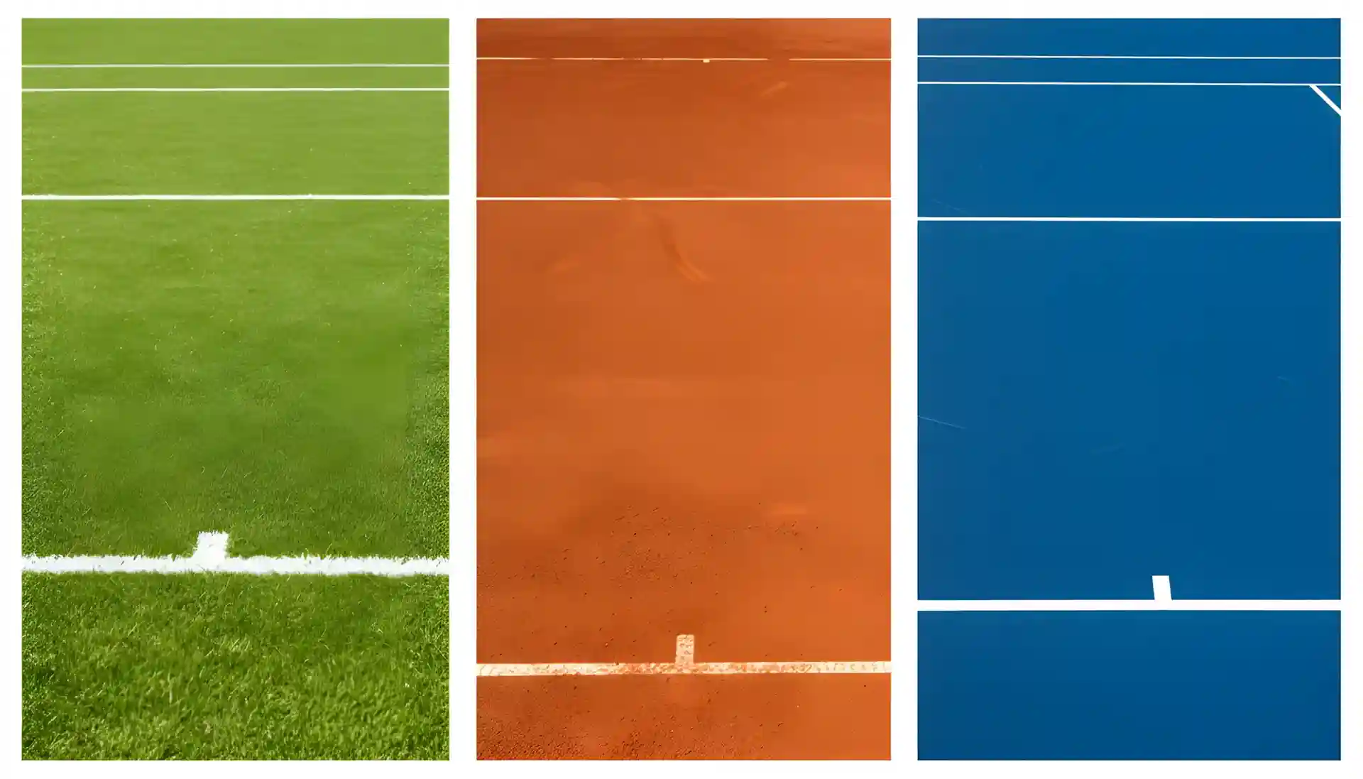 Comparación visual de diferentes superficies de tenis