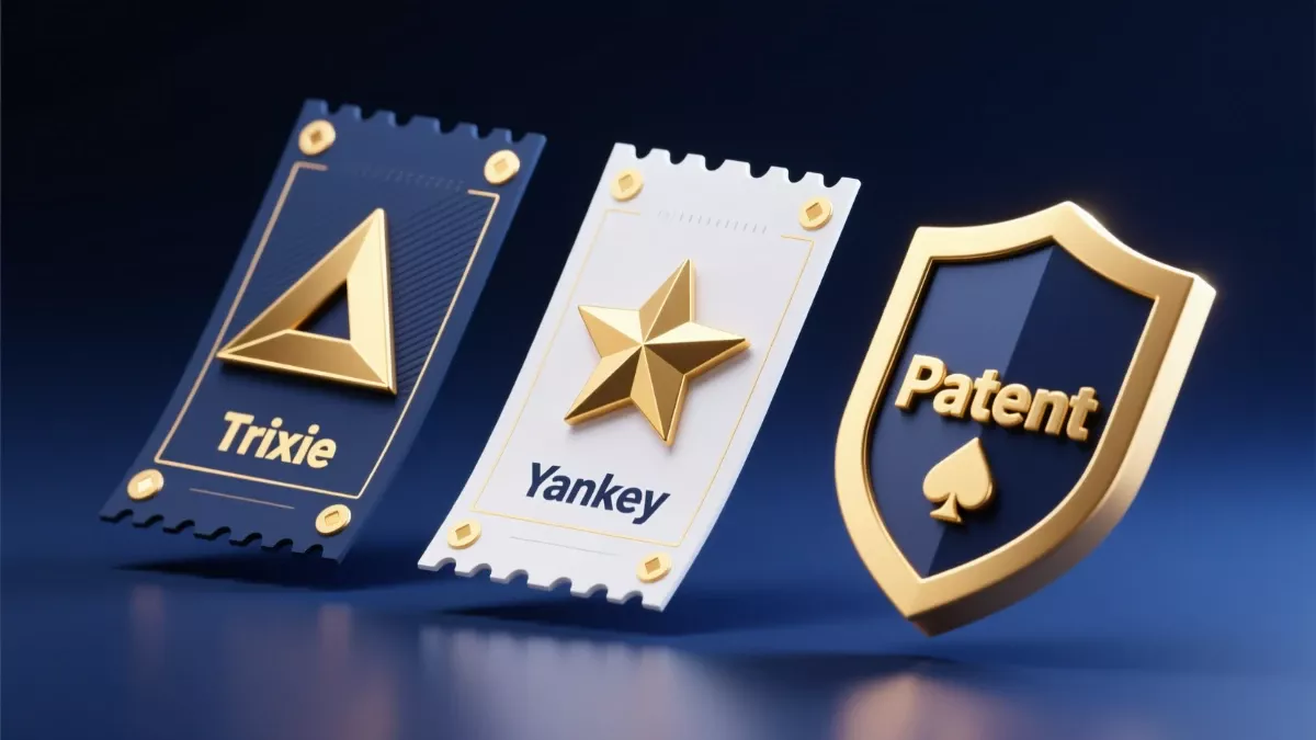 Comparativa visual de los sistemas de apuestas Trixie, Yankee y Patent con símbolos distintivos