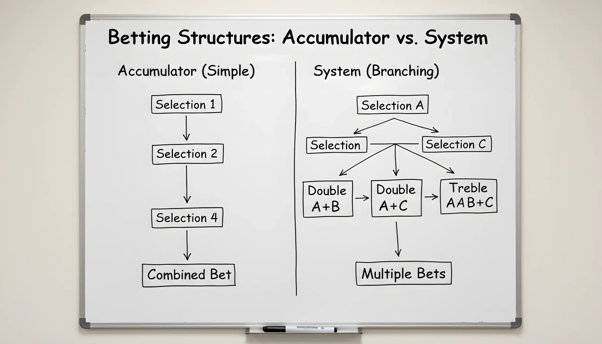 Diagrama comparando estructuras de apuesta combinada y sistema